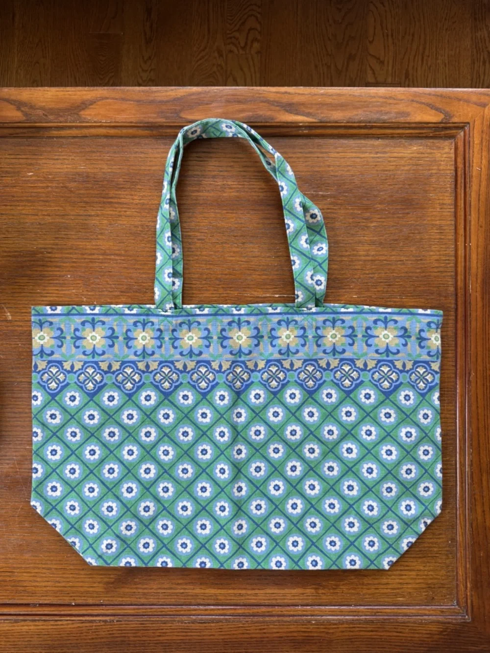 new limited edition Sézane x Momoni green floral tile print cotton canvas tote